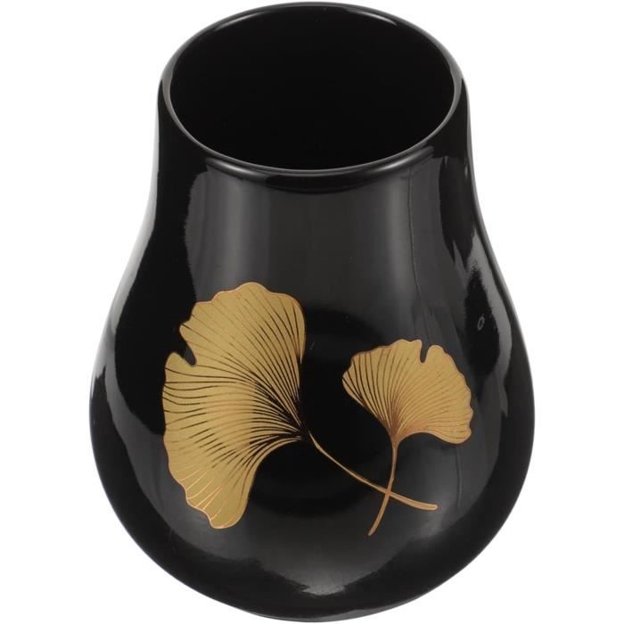 Vase Décoratif En Céramique Noire - Motif Floral Et Oiseau - Marque Décor - Élégant
