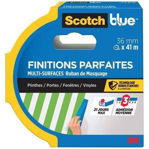 Scotch Ruban de masquage - Multi-surfaces - Finitions parfaites - Plinthes portes fenêtres vinyles - 36 mm x 41 m