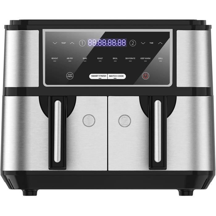 Air Fryer XXL 8l 2100w Friteuse Sans Huile Avec Double Resistance, 8 En 1, Metal, Ecran Tactile
