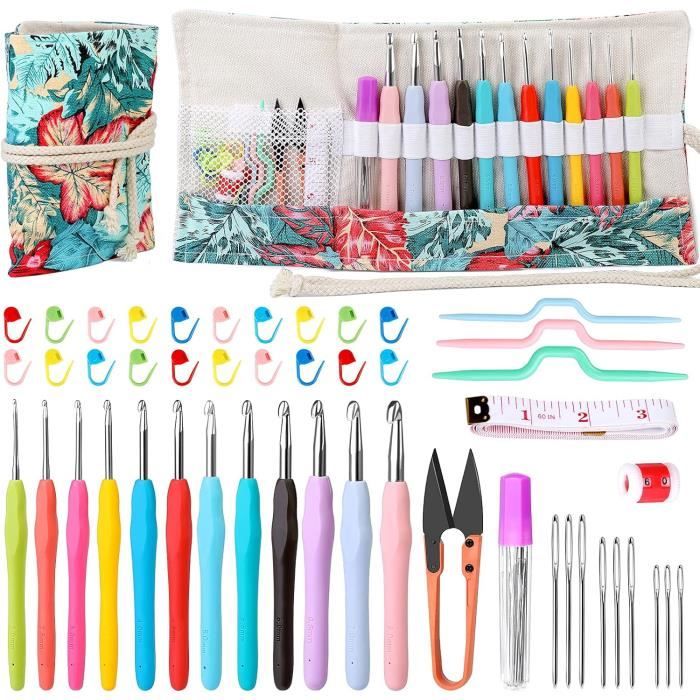 NICKLIN Aiguilles à Crochet Set 2 à 6mm,9 Pièces Trousse Crochet Ergonomique avec Poignée en Plastique Ldéal pour Les Mains Arthritiques,Bricoleurs et les Débutants- Noir