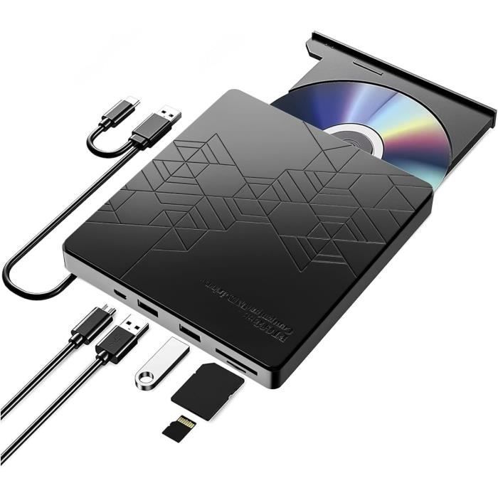 Lecteur CD/DVD Externe USB 3.0 Type-C FCRB - Graveur Portable Pour PC Et Mac