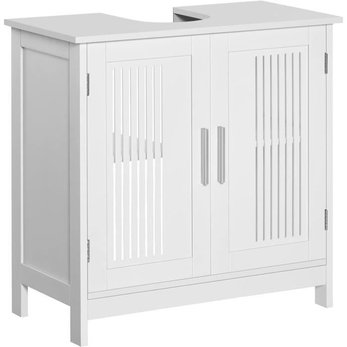 kleankin meuble sous lavabo - 2 portes rainurées avec étagère réglable - poignées en alliage d'alm - blanc69