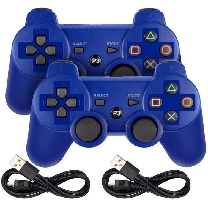 Stillcool® Pack 2 manettes compatible PS3 Gampad 6 Axis Bluetooth Joystick Gaming BLEU