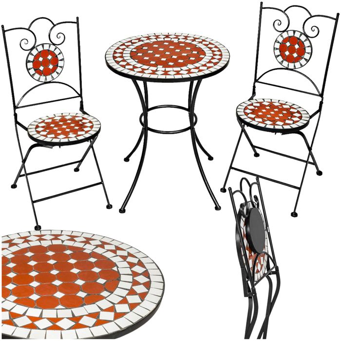 Ensemble table chaise de jardin - TECTAKE - Lot de 2 chaises dextérieur NEAPEL mosaique pliables facile dentretien - Marron