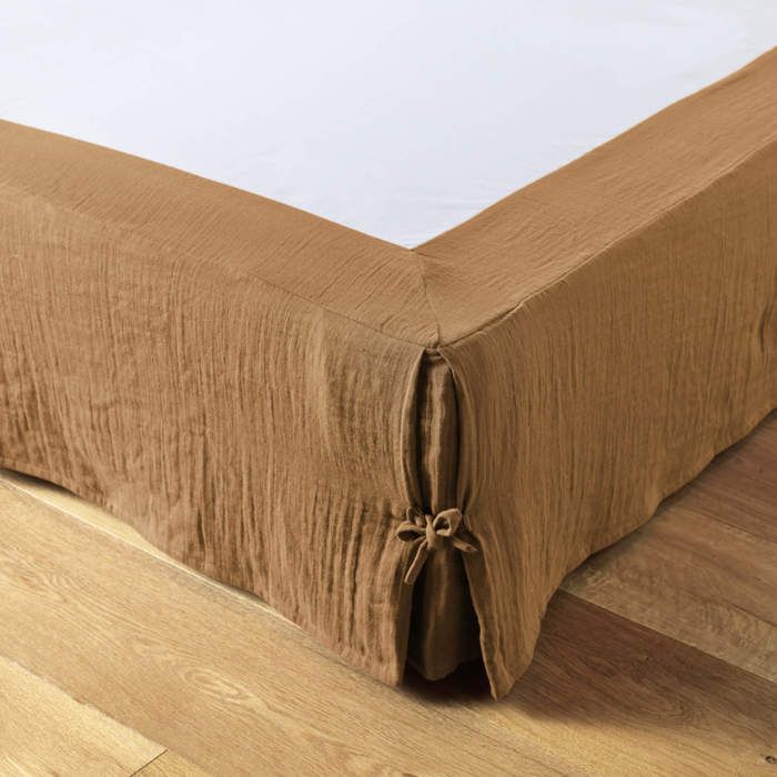 Cache sommier double gaze de coton marron 140x190 cm - Marron - Terre de Nuit