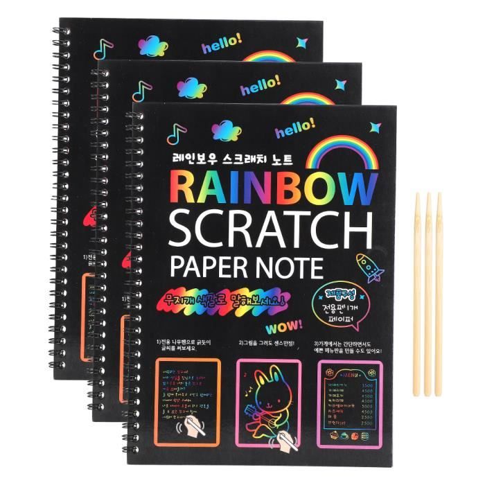 Rayong Lot De 3 Livres à Gratter Arc-en-ciel – Thèmes Dinosaures, Espace, Océans – Cadeau Créatif Pour Enfants 3-10 Ans, Avec 3 Stylets En Bois