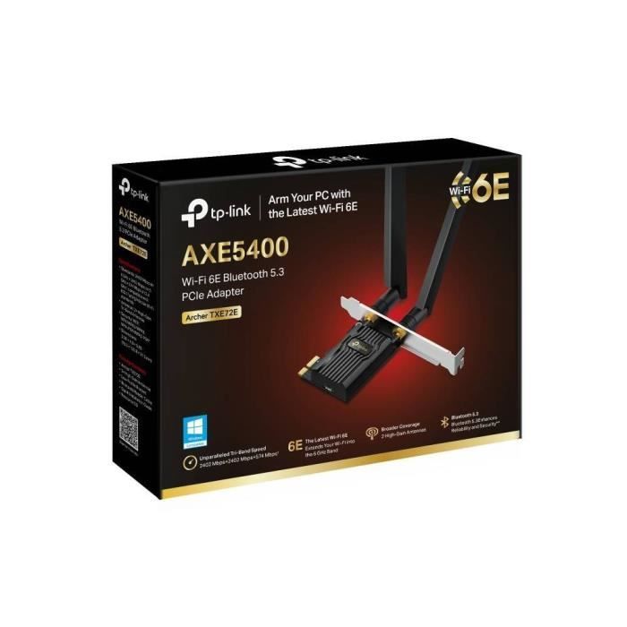 WiFi 6E Carte WiFi PCIe AXE5400 - TP-Link Archer TXE72E - Bluetooth 5.2 Tri-Bandes (6GHz/5GHz/2.4GHz) WPA3 Inter Wi-FI 6E Chipset