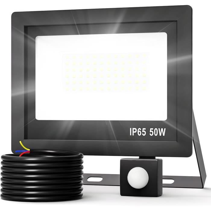 YIQIBRO Projecteur LED Extérieur 50W Avec Détecteur De Mouvement – 5000 Lumens, 7000K, IP67 Étanche, 72 LEDs, 3 Modes Réglables Pour Jardin, Garage, Patio