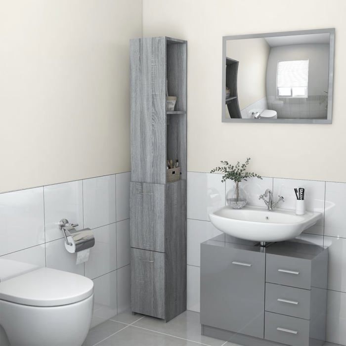 Armoire de bain - vidaXL - Sonoma gris - 25x265x170 cm - Bois dingénierie - A suspendre