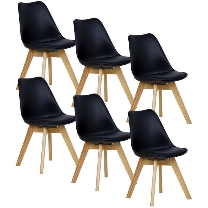 WOLTU Lot de 6 Chaises de salle à manger Pied en bois Assise en Similicuir Style nordique Noir