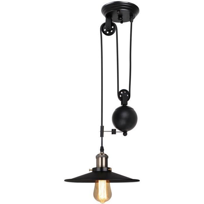 UNI Suspension Lustre en Poulie Plafonnier Luminaire Noir pour Cuisine Salon Chambre Café Bar