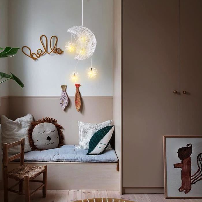 UNI Lustre Suspension Décorative Lune Etoile 5 Ampoules LED Plafonnier Luminaire pour Chambre denfant