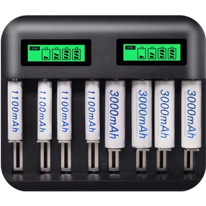 LCG17533-Chargeur de batterie USB à affichage LCD avec 8 piles pour Pile Rechargeable de Taille AA AAA C D