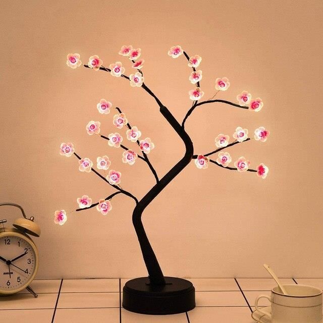 Veilleuse,Cherry Blossom TreeLampe de table LED en forme'arbre bonsaï