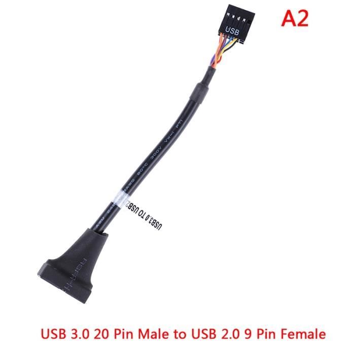 Adaptateur USB 3.0 Angle 90° Pour Carte Mère - Connecteur Mâle/femelle 19-20 Broches - Pour Montage PC Propre - 5