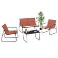 IDMARKET Salon de jardin bas MALAGA 4 places avec canapé, fauteuils et table terracotta-1