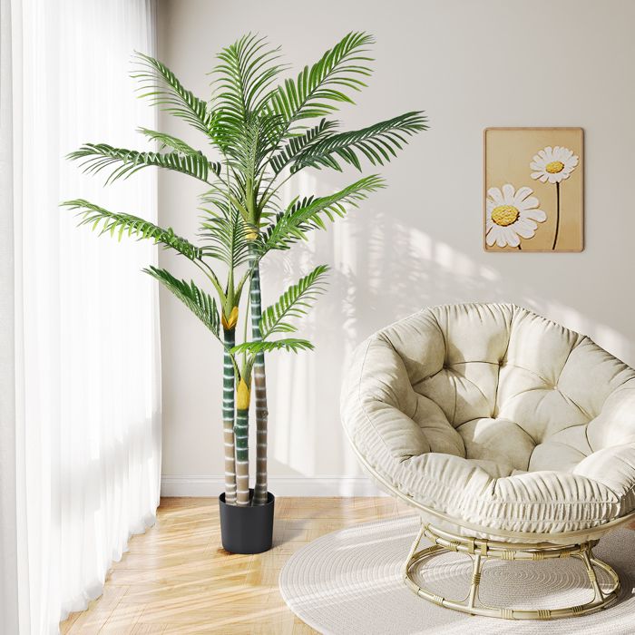 Briful Palmier areca artificiel en pot - 60 cm de haut - Avec 12 troncs - Plantes vertes tropicales en pot - Pour décoration d'intérieur, pendaison de crémaillère