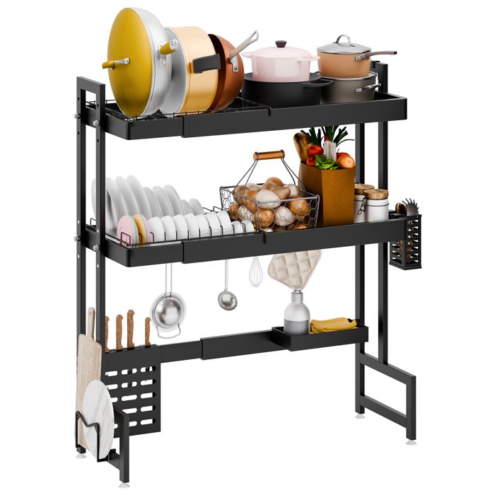 Égouttoir à Vaisselle Au-dessus De L'évier, Longueur Extensible, Design à 2 Niveaux, Grand égouttoir à Vaisselle En Acier Inoxydable, 60 à 100 X 27 X 71 Cm (L X L X H