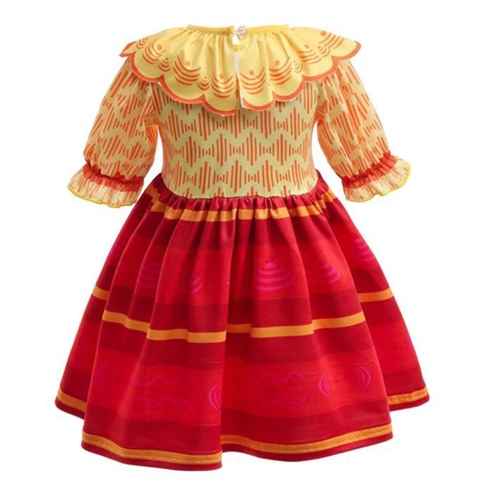 Robe de Princesse pour Filles AMZBARLEY - Encanto Mirabel - Rouge - Manches  Bouffantes - Motif Imprimé Vif