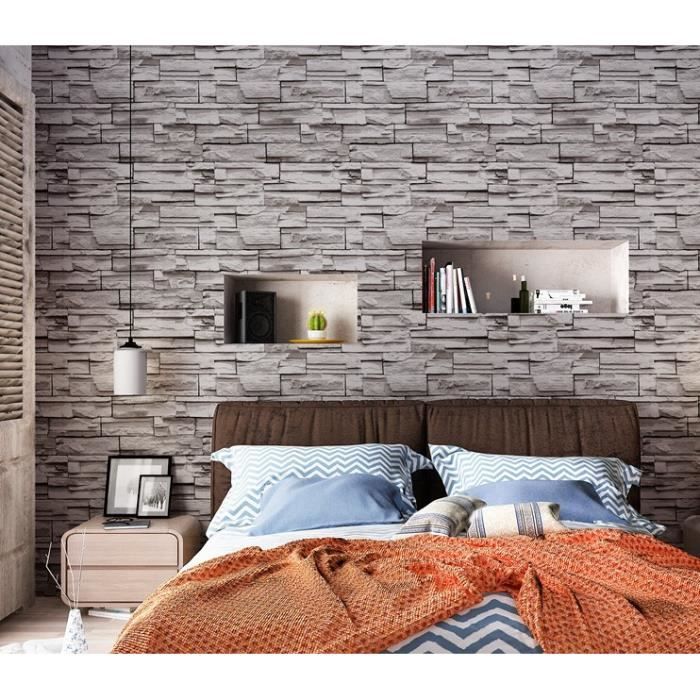 Papier Peint Rustique Effet Brique – 10 M, Argent Gris, Fine Decor FD31286, Neuf