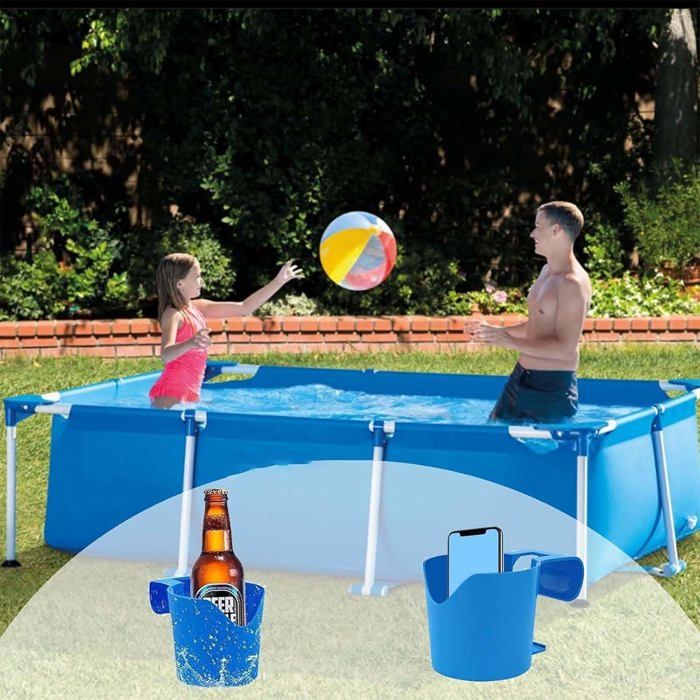 4 Porte-Gobelets Piscine Bleu – Accroche Bord, Stable Pour Boissons, Bière, Clés & Crème Solaire