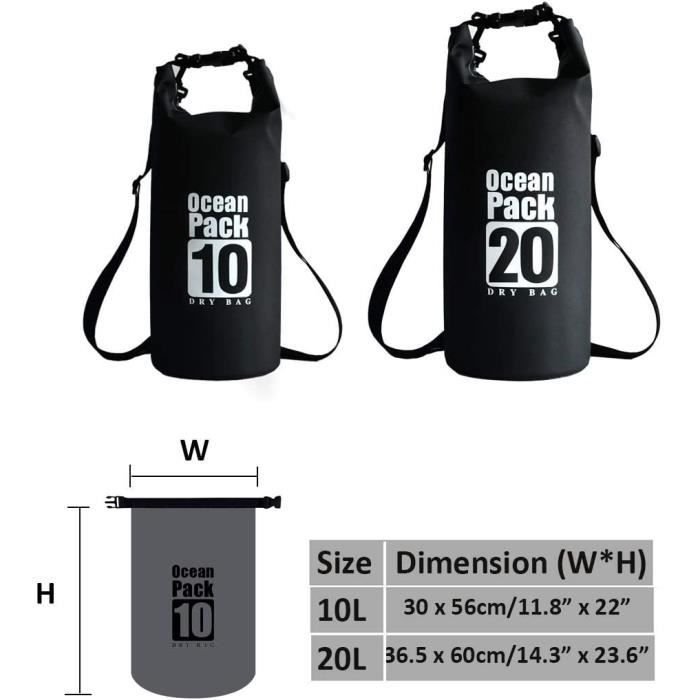 Sac Étanche Roll Top 5L/10L/20L - Sac à Dos Imperméable Léger Pour Kayak, Plage, Voyage - Homme/Femme