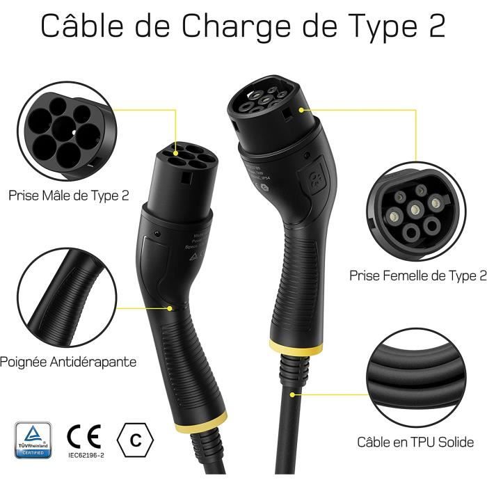 Dé Type 2 Câble Recharge Voiture Electrique [7.4kw Monophasé 32a] 7m Sac  Transport Compatible Model 3 E-up Id.3 - Cdiscount Auto