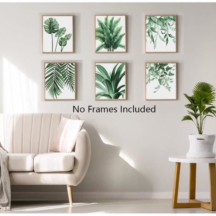 Lot de 3 posters de qualité supérieure - Motif plantes vertes modernes - Feuilles vertes -Sans cadre (30 x 40 cm) - Maison