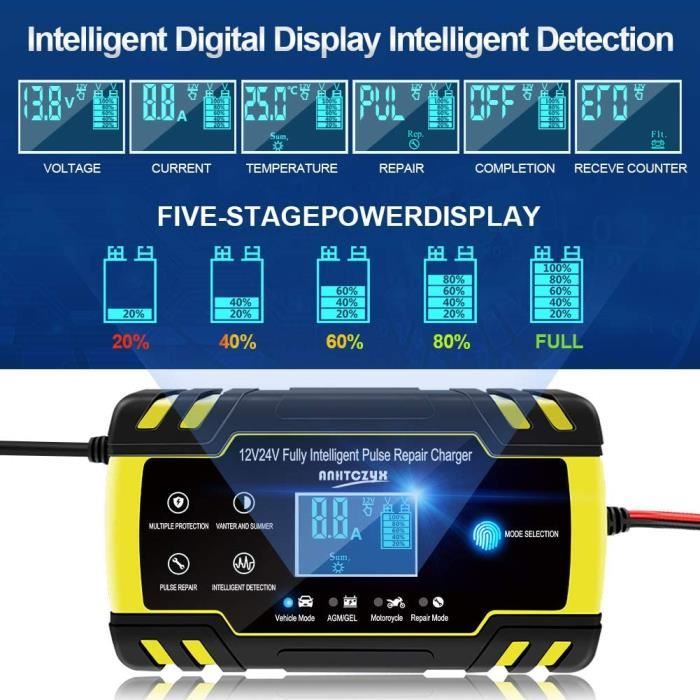 Chargeur de Batterie Intelligent Portable 12V LCD Écran Réparation Batterie  Lithium Voiture Moto TYPE AU - Cdiscount Auto