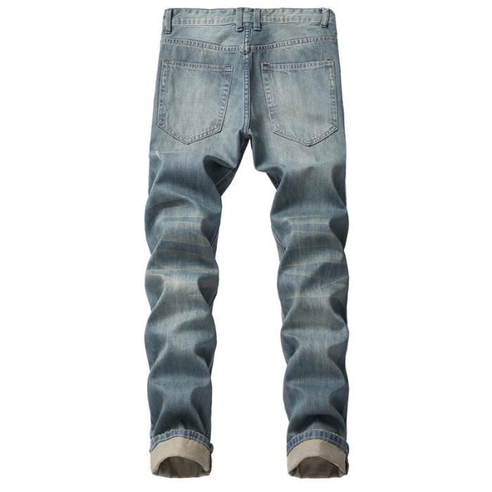 Jeans homme de marque luxe Jean slim droit dechiquete Nostalgique Bouton Personnalite slim Pantalon Vetement Masculin Bleu Bleu Cdiscount Pret a Porter