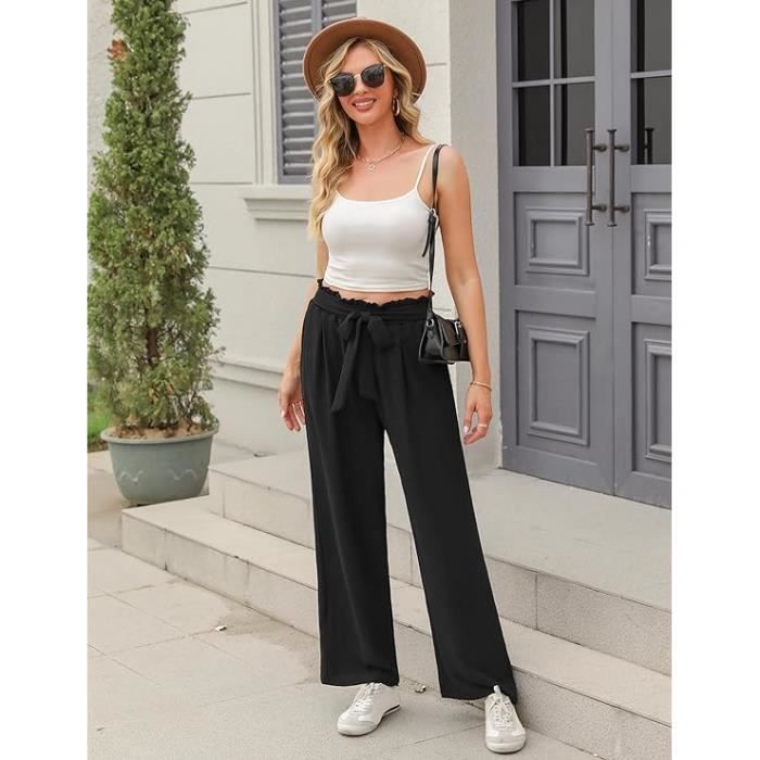 Pantalon Palazzo Femme Noir Marque Taille Haute Coupe Large