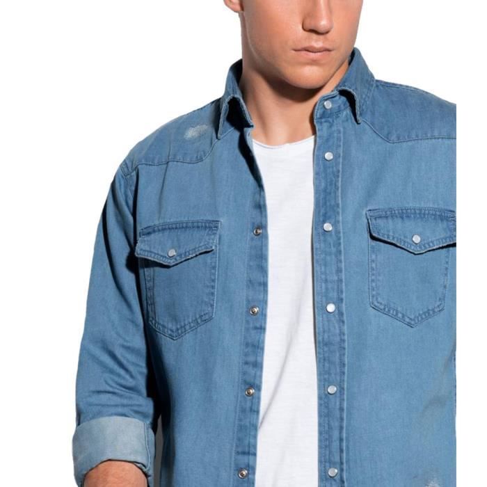 Chemise Homme Pierre Balmain En Jean Bleu - Coupe Slim, Fermeture Poppers, Neuf Avec étiquette
