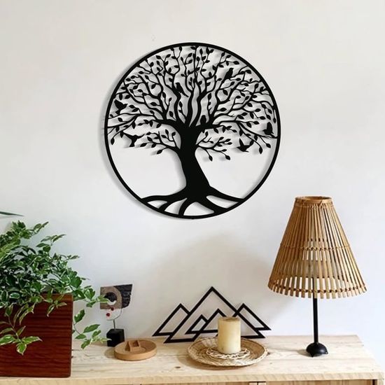 Arbre De Vie En Métal 50cm - Décoration Murale Silhouette Noir Intérieur Extérieur
