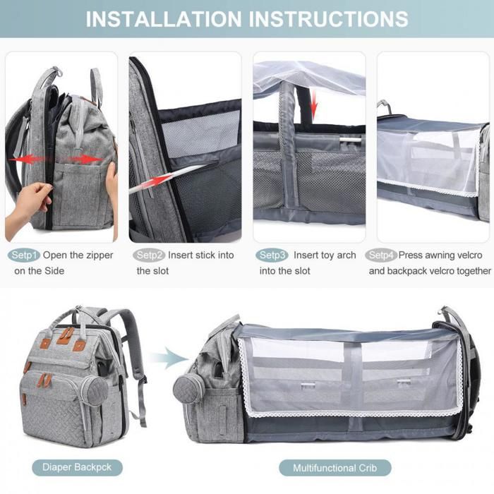 Sac à Langer Pliable En Feutre Gris – Grand Format Multifonction Avec Compartiments Amovibles Pour Bébé