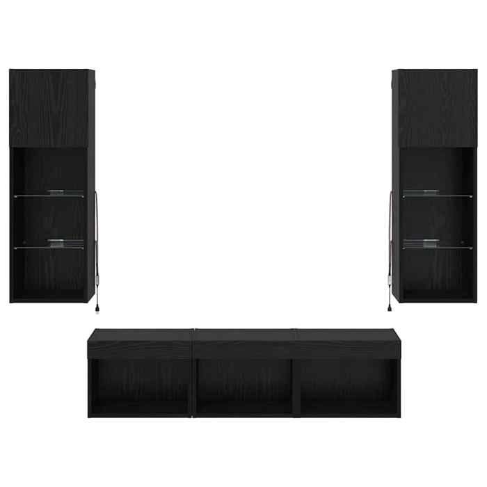 Meuble TV Mural Moderne, LED 16 Couleurs, Rangement Intégré, Mdf Noir Et Bois Meuble TV Mural Moderne, LED 16 Couleurs, Rangement Intégré, Mdf Noir Et Bois