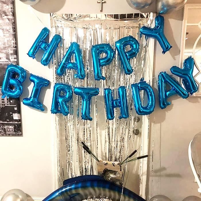 40 Ans Décoration Anniversaire Homme Chrome Bleu Argent,Royal Bleu Ballons Arch Kit avec Joyeux Anniversaire Bannière Cake Topper Nappe Birthday Sash