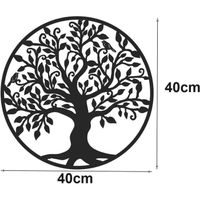 Arbre De Vie En Métal - Grande Décoration Murale Silhouette 30x30 Cm, Design Élégant Avec Oiseaux, Intérieur & Extérieur (Noir Mat)