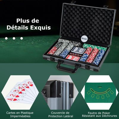 DREAMADE Set de Poker avec 500 jetons de Poker Laser & Valise en Aluminium & 2 Jeux de Cartes & 5 dés & 3 Boutons de Croupier, pour Le Texas Hold'em