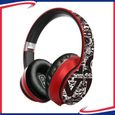 Casque Bluetooth sans Fil Écouteurs Audio Stéréo Hi-FI pour Hommes Femmes Téléphone PC Graffitis Style Tendance Rouge Cadeau de Noël-0
