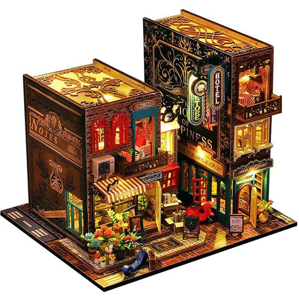 YANGUN Kit De Coin De Livre à Faire Soi-Même, Puzzle 3D Serre-Livres En Bois, Kit De Maison De Poupée Miniature Avec Lumières, Kits De Modèles Pour Adultes à Construire (Allée Des Cerisiers En Fleurs