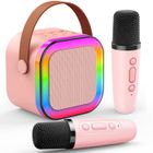 Machine de karaoké pour enfants ATOPDREAM,Avec deux micros,jouet haut-parleur Bluetooth(5.0),Lumières contrôlables RVB (Rose)