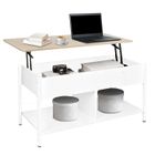 BELFOYER MIPAN.Blanc Table Basse à Plateau Relevable-Rangement à 2 Niveaux, Avec Compartiment de Rangement Caché et Étagère de Rangement