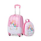 COSTWAY Valise 16’’ + Sac à dos 12’’ Bagage à Roulettes en Rose pour Enfants Trolley à Roulettes avec Motif Licorne pour Filles