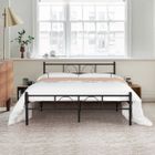 FurnitureR Cadre de lit Mental Adulte avec tête et pied de lit 140 x 190 cm Noir