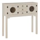 TOUSMESMEUBLES Console 4 portes, 3 tiroirs Blanc Cassé Meuble Chinois - PEKIN - L 95 x l 26 x H 90