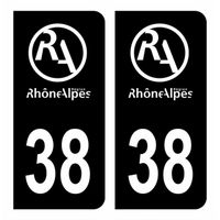 Autocollant Stickers plaque d'immatriculation voiture département 38 Isère Logo Ancienne Région Rhône Alpes Noir