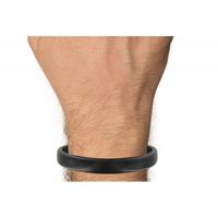Les Poulettes Bijoux - Bracelet Homme Cuir Noir Large Fermoir Acier Inoxydable - taille 23 cm
