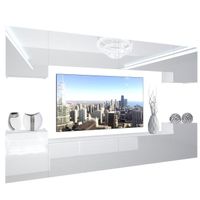 BELINI - Unité Murale TV NEX 4-0-W-W-0-0-PP I Ensemble Muebles de Salon Complet LED I blanc très brillant