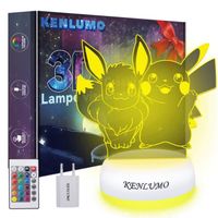 KENLUMO Evoli Lampe pikachu Noël Enfant Cadeau Pokemon Lampe de chevet LED télécommande Touchez pour changer de couleur decora