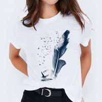 T-SHIRT T-shirt décontracté à manches courtes et col rond imprimé de couleur unie pour femmes Navy
